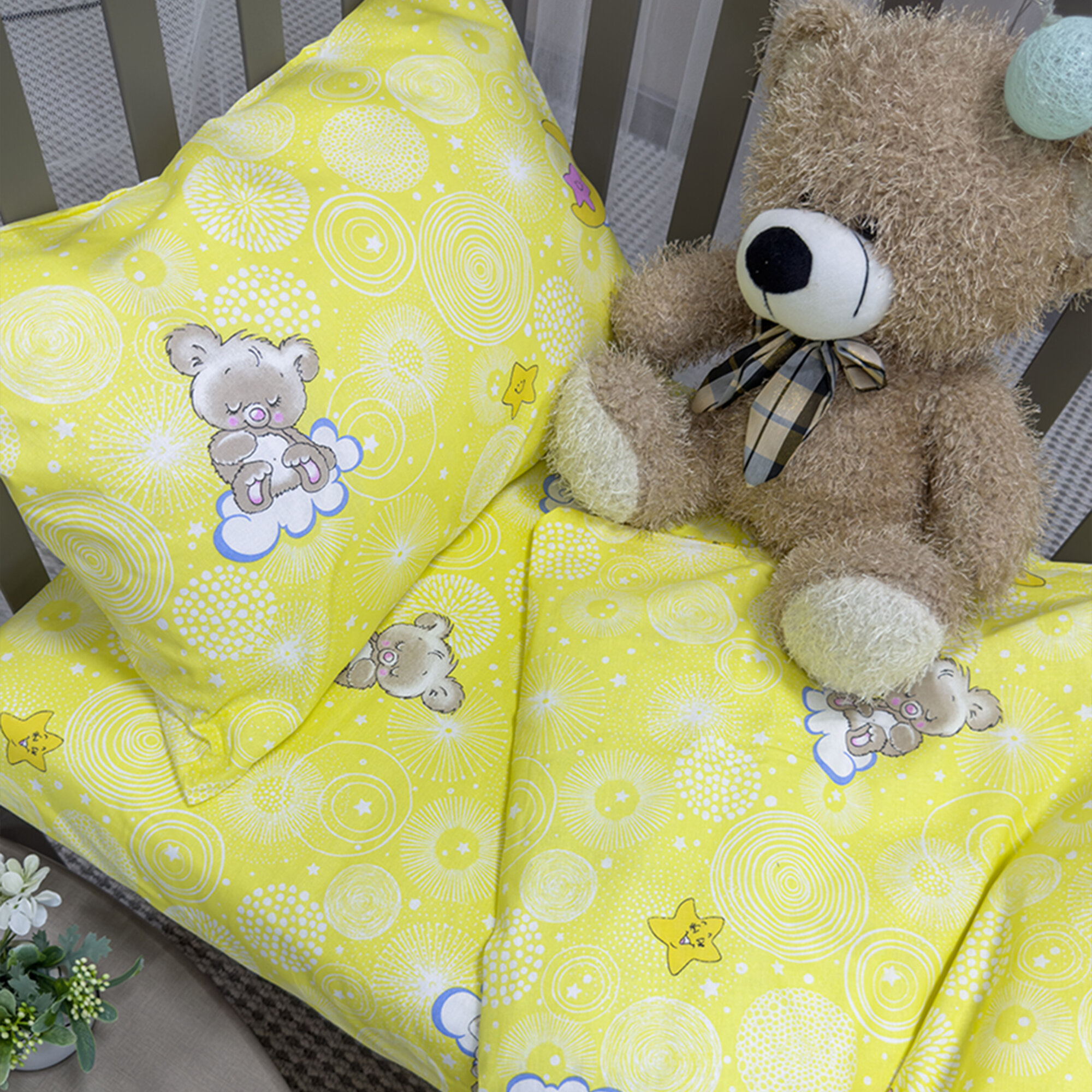 Комплект постельного белья Детский в кроватку Galtex Мишки в облаках бело-желтый