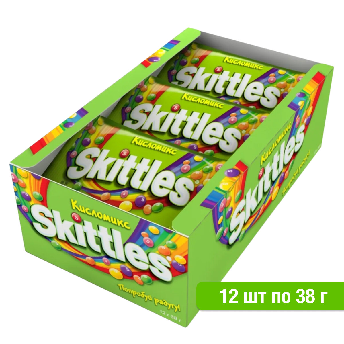 Skittles Кисломикс драже, 38 гр, флоу-пак 12 шт/уп/ Жевательные конфеты Skittles Кисломикс