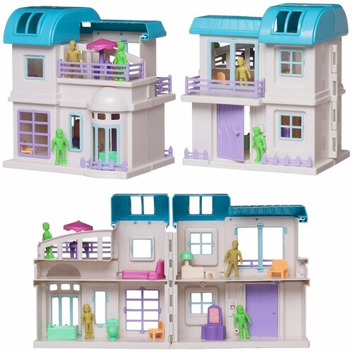 Дом кукольный Junfa Вилла складная бело-голубая с фигурками и игровыми предметами 08979/бело-голубая кукольный домик вилла