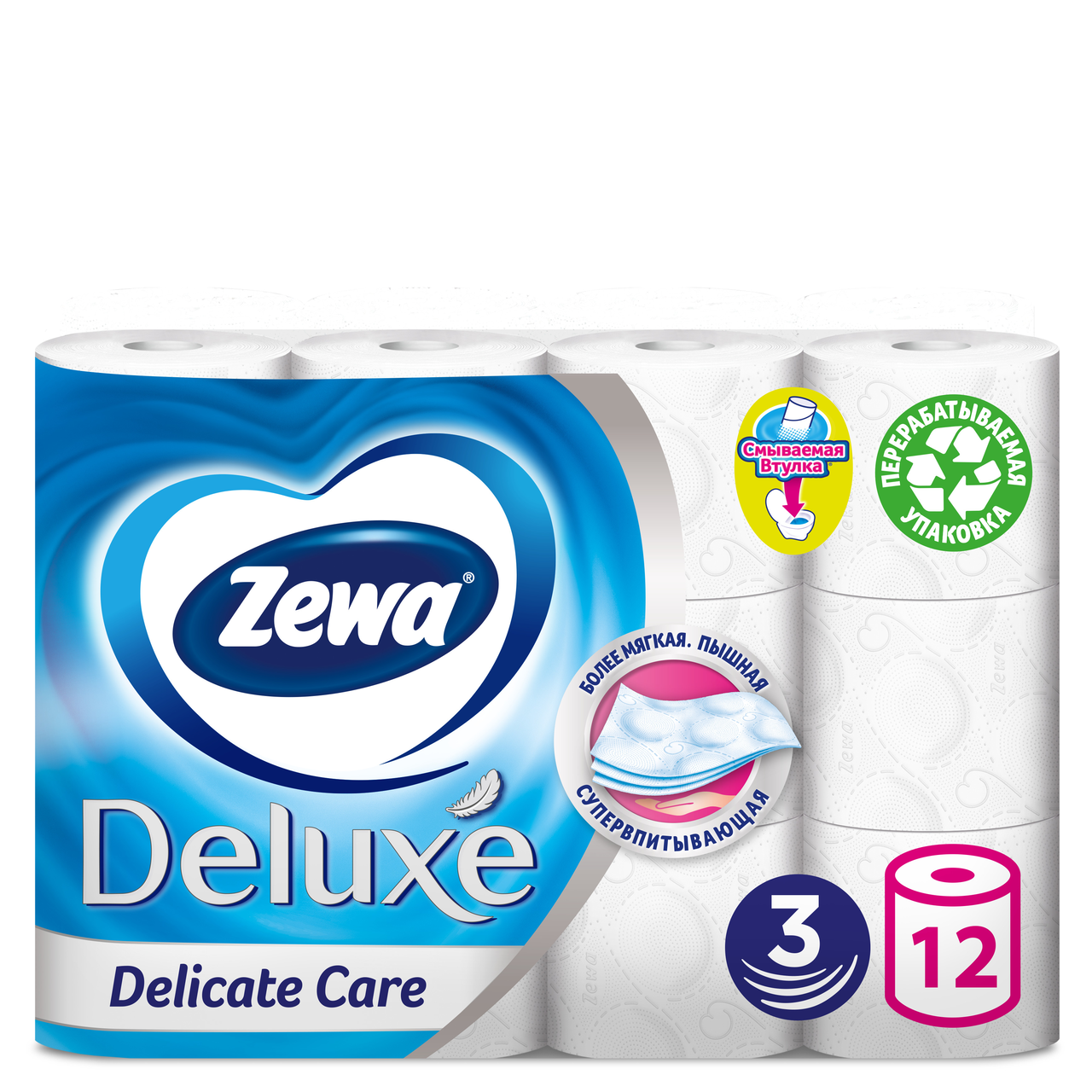 Бумага туалетная ZEWA Deluxe без аромата 3-слоя, 12шт