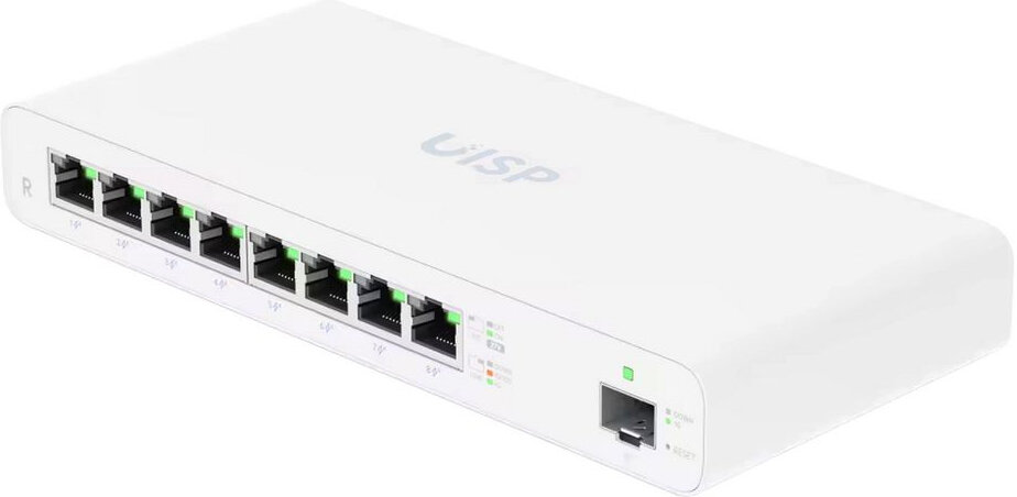 Ubiquiti UISP Router 2 ядра (880 МГц), 8х 1G RJ45, 1х SFP, раздача PoE 110 Вт