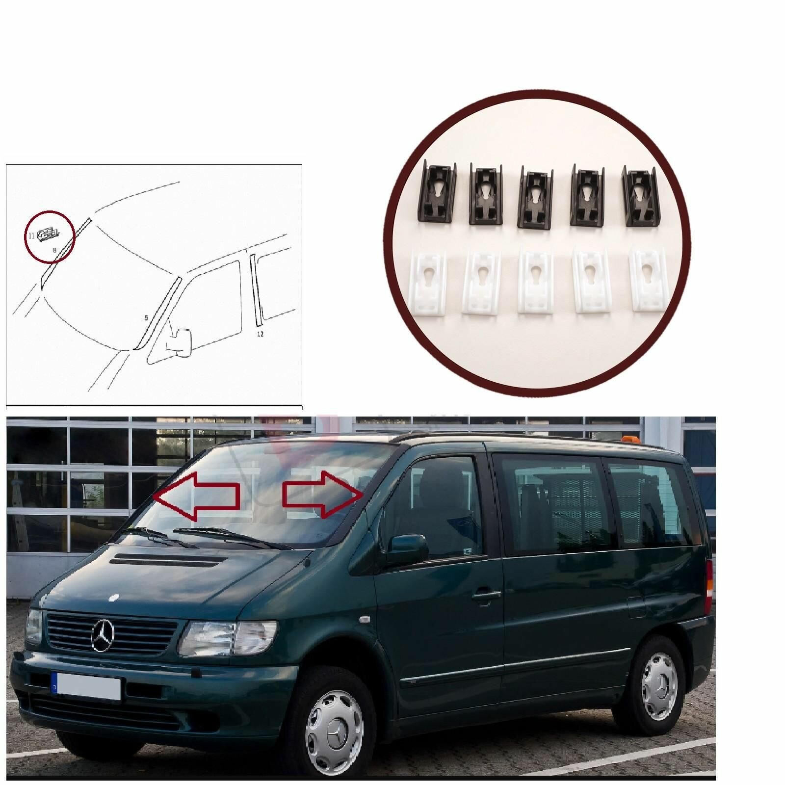 Крепеж накладки стойки лобового стекла Набор зажимов L R 6389840861 6389840961 для Mercedes Vito W638