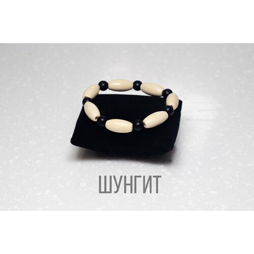 Браслет, дерево, шунгит, 1 шт., размер 19 см, размер M, бежевый, черный