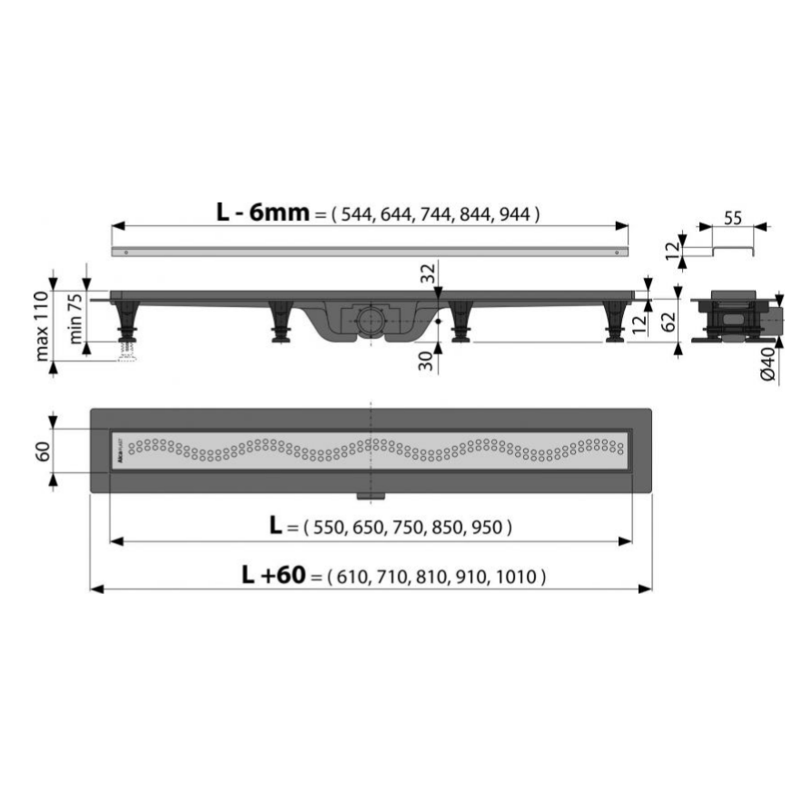 Водоотводящий желоб Alcaplast APZ8 Simple с решеткой, горизонтальный выпуск - фото №10