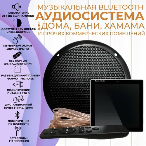 Комплект влагостойкой акустической системы для бани, сауны и хамама SENSOR Black VISATON