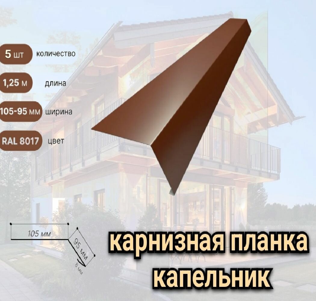 фото Карнизная планка капельник 105х95 1,25м 7 шт RAL 6005 Зеленый мох