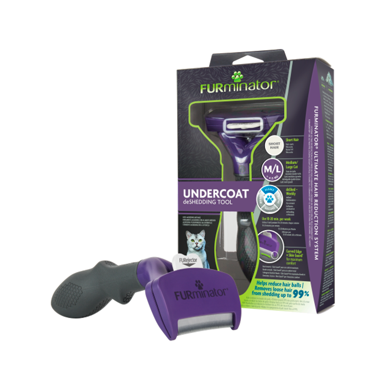 Щетка-триммер фурминатор FURminator M/L для больших кошек короткошерстных пород фиолетовый/серый