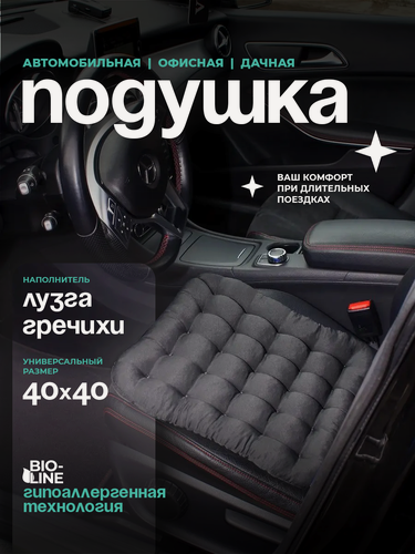Изображение товара Автомобильная ортопедическая подушка на сиденье с лузгой гречихи , для водителя и пассажира, с пвх, 40x40 см Bio-Line