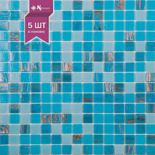 Изображение товара Мозаика стеклянная NSmosaic Mix18, синяя/голубая с авантюрином, глянцевая, 327х327 мм, упаковка 5 шт