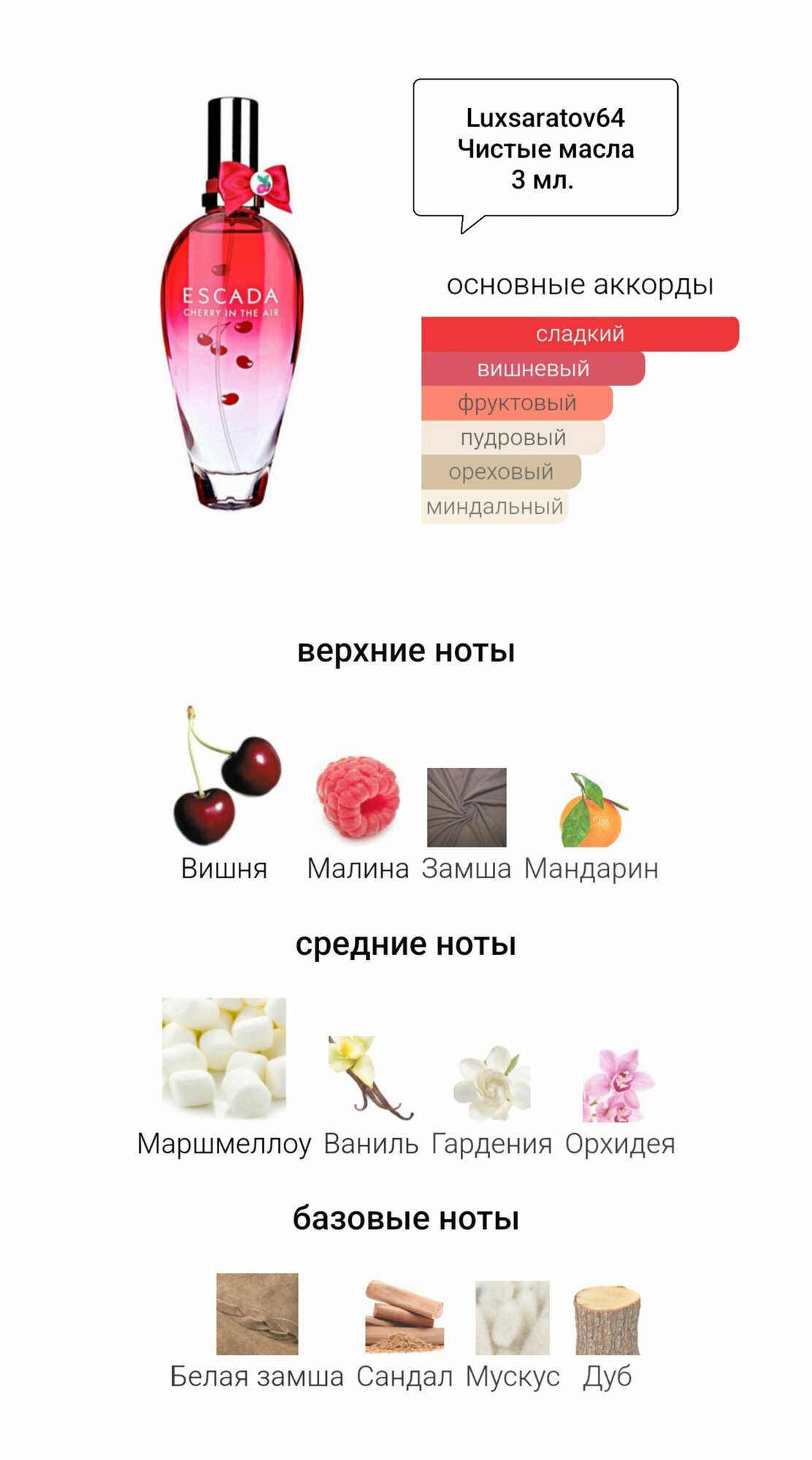 Масляные духи, аромат для женщин, Cherry in The air (Швейцария), парфюм масло, 3 мл