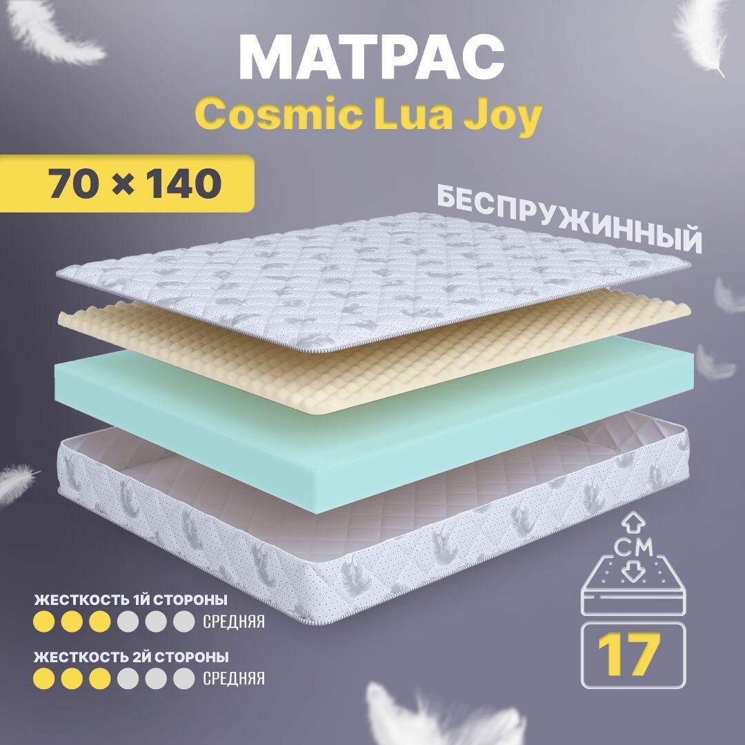 Матрас беспружинный 70х140, в кроватку, Cosmic Lua Joy анатомический, 17 см, односпальный, средней жесткости