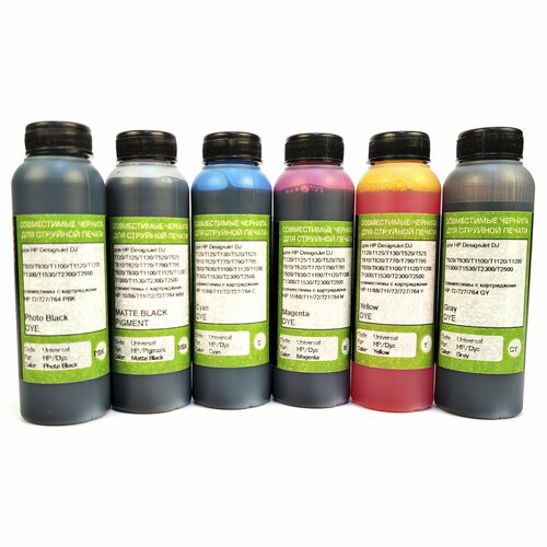 Чернила Bursten для плоттеров HP DesignJet T790, T795, T610, T2300, T770, T1100, T1300, T1200, T1120, T620 картриджей HP 72/727/764 100x6