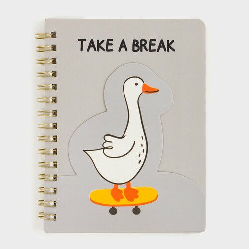 Блокнот для записей 10х14 см 60 л на кольцах картонметалл коричневый Гусь на скейтборде Stationery 399₽