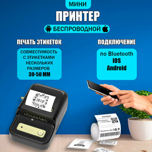 Термопринтер Niimbot B21S, для печати этикеток, Bluetooth, 203dpi, чёрный
