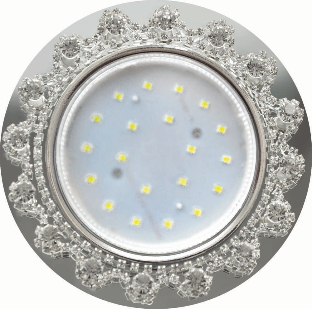 Ecola GX53 H4 5360 Glass Светильник встраиваемый Круг с прозрачными стразами Корона (оправа хром)/фон зерк./ центр. часть хром