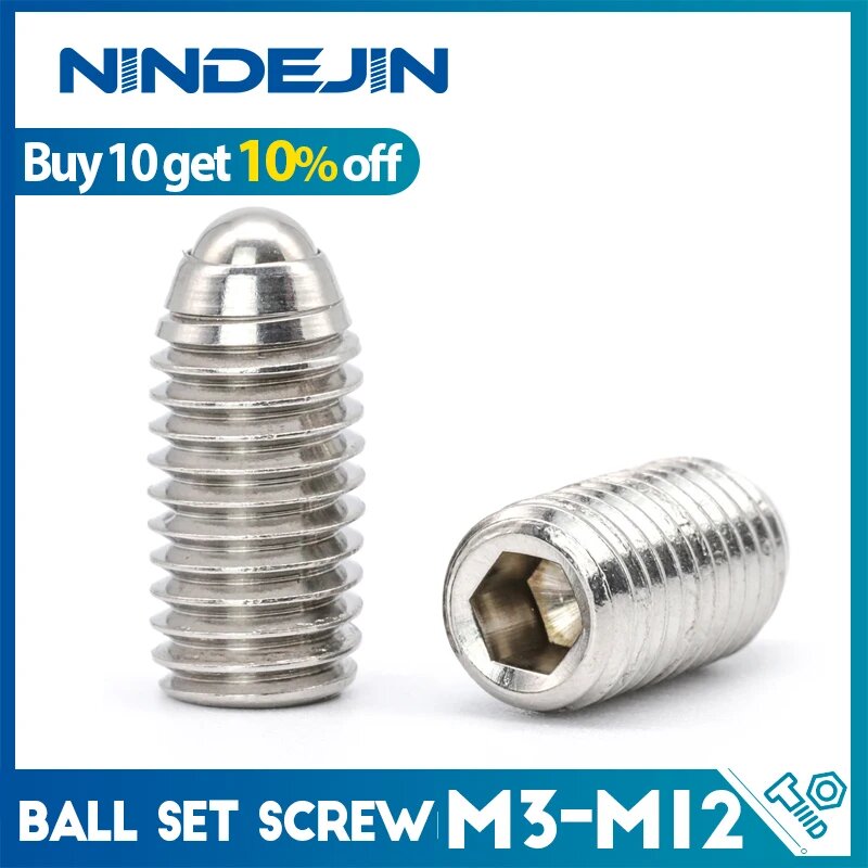 NINDEJIN 2/5/10/15 шт Шестигранная розетка шариковый купольный точечный набор метрические болты пружинный плунжерный винт из нержавеющей стали M3-M12