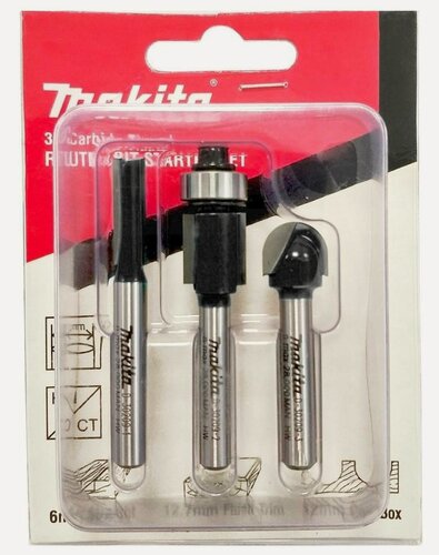 Изображение товара Набор фрез Makita "D-70459 HM/CT, хвостовик 6 мм, концевые, для дерева, сталь, 3 фрезы