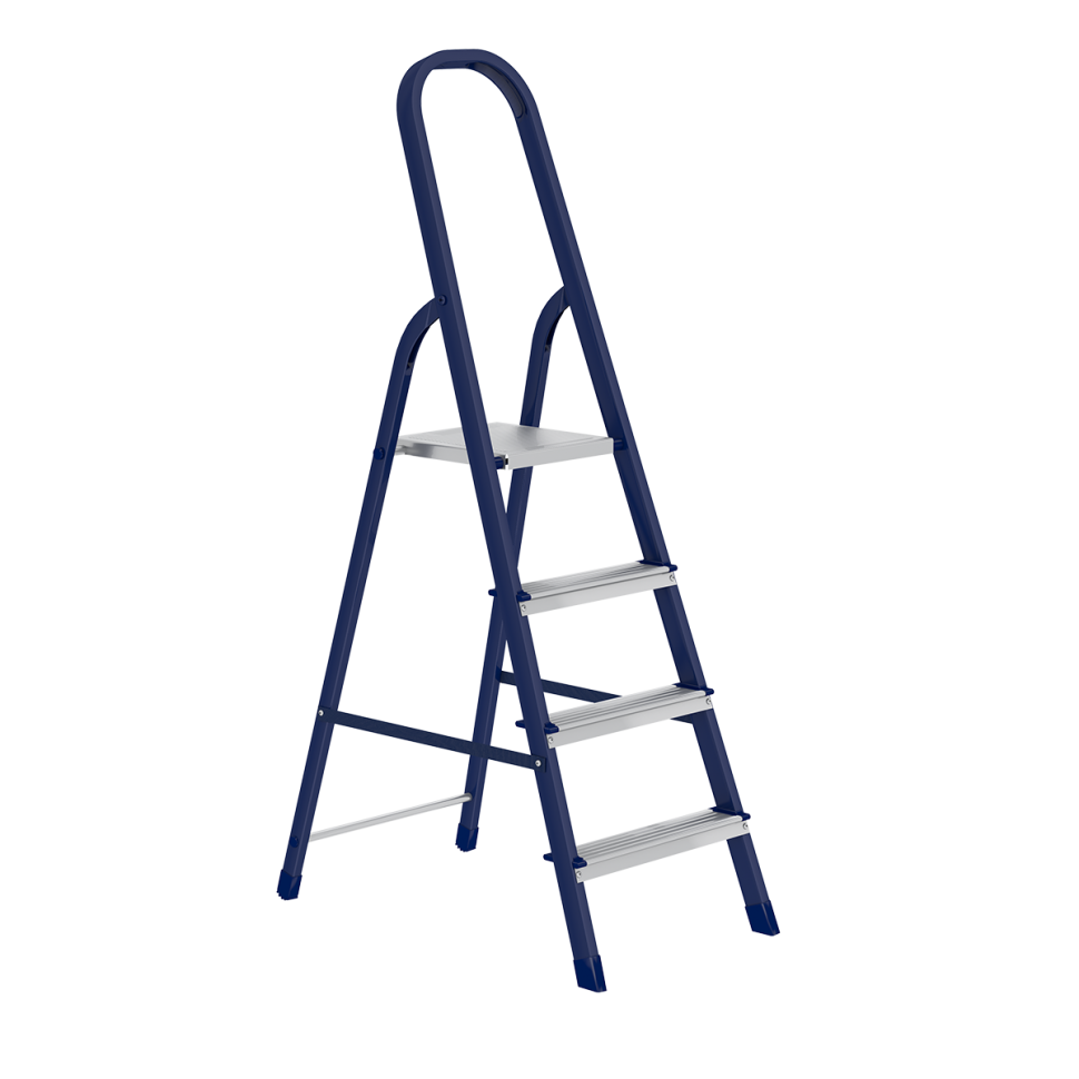 Стремянка стальная 4 ступени, широкая, синяя, Zalger, арт. 811-4