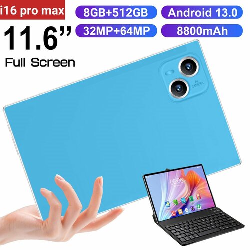 Планшет с клавиатурой 116 дюйма планшет с сим картой 8GB RAM 512GB ROM Android 135G русская клавиатура 5G синий 9580₽