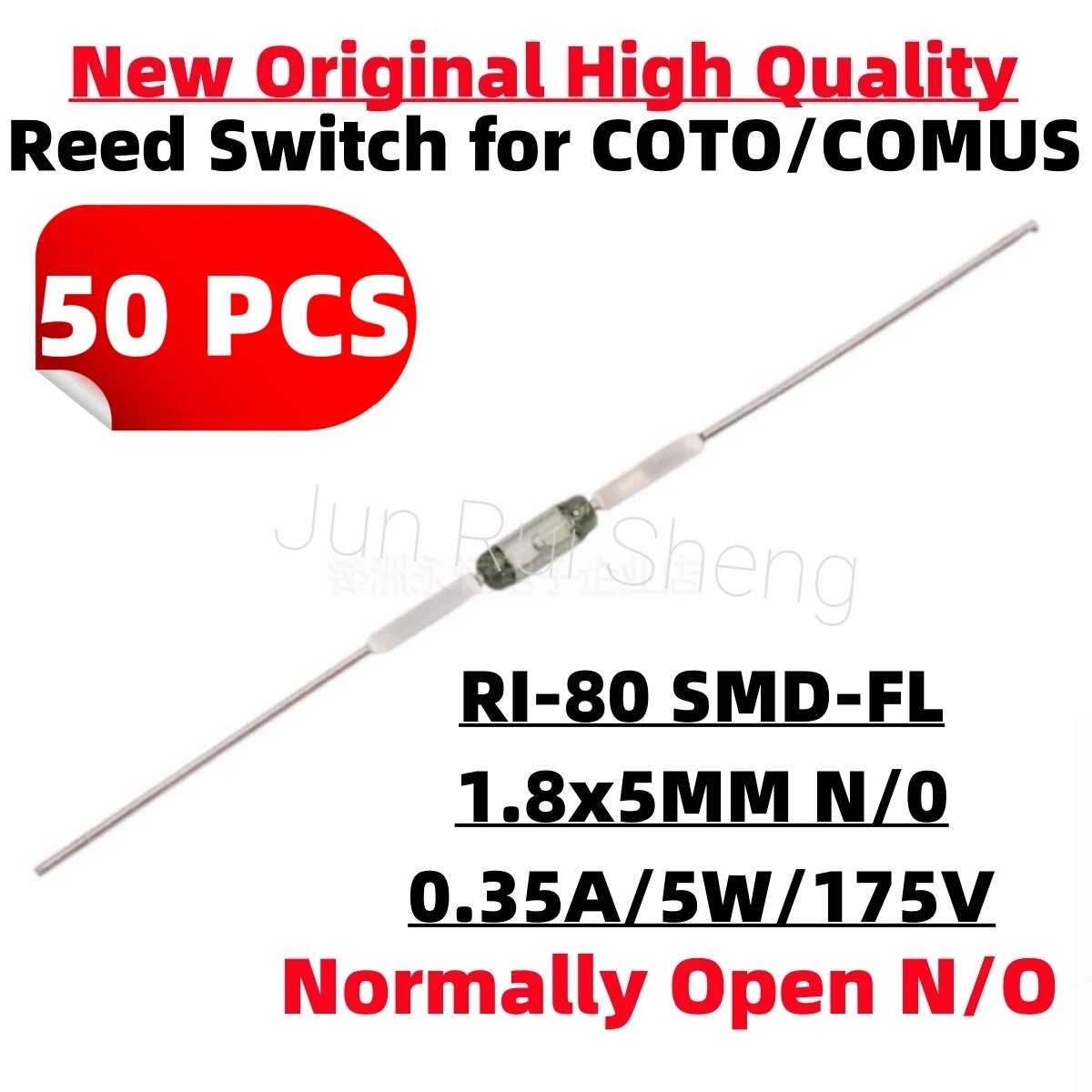 50 шт. небольшой геркон COMUS RI-80 SMD 1,8*5 мм, нормально открытый, НЕТ 0,35 А, 5 Вт, 175 В, RI-80SMD/SMD-FL, магнитный контактный индукционный датчик, 50PCS RI-80 SMD-FL