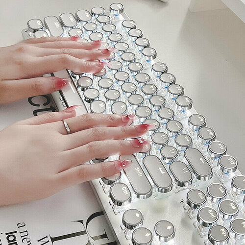 Механическая проводная клавиатура EWEADN TK100 Punk, белая с белой подсветкой, в стиле ретро, Blue Switch