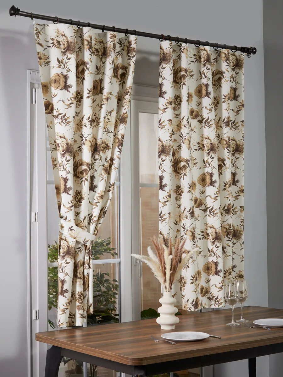 Шторы SANPA HOME, короткие с рисунком, на кухню 145х180 см-2шт.
