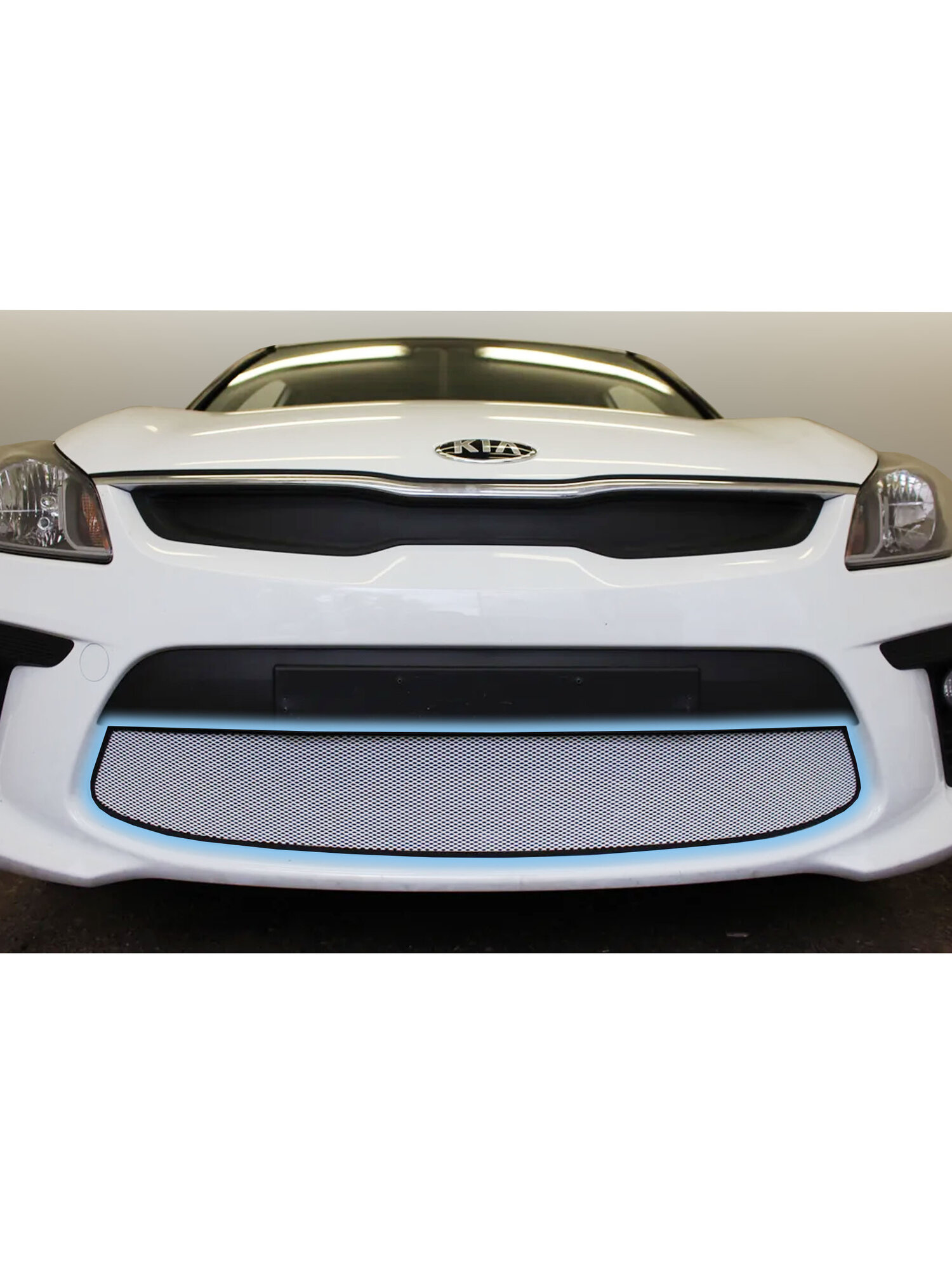 Защита радиатора низ хром Kia Rio 4 (2017-2020) / съемная защитная сетка Киа Рио 4