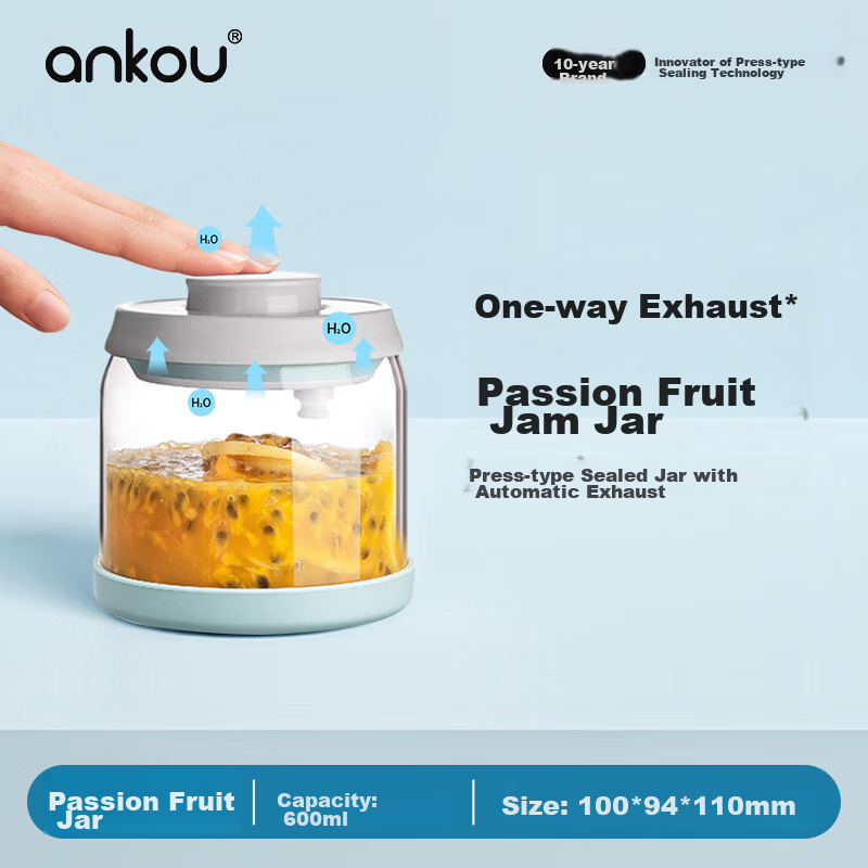 ANKOU Airtight Storage Jar for Snacks Dried Fruits Jams Passion Fruit Lemon Honey with Air Release Valve Glass Sealed Container