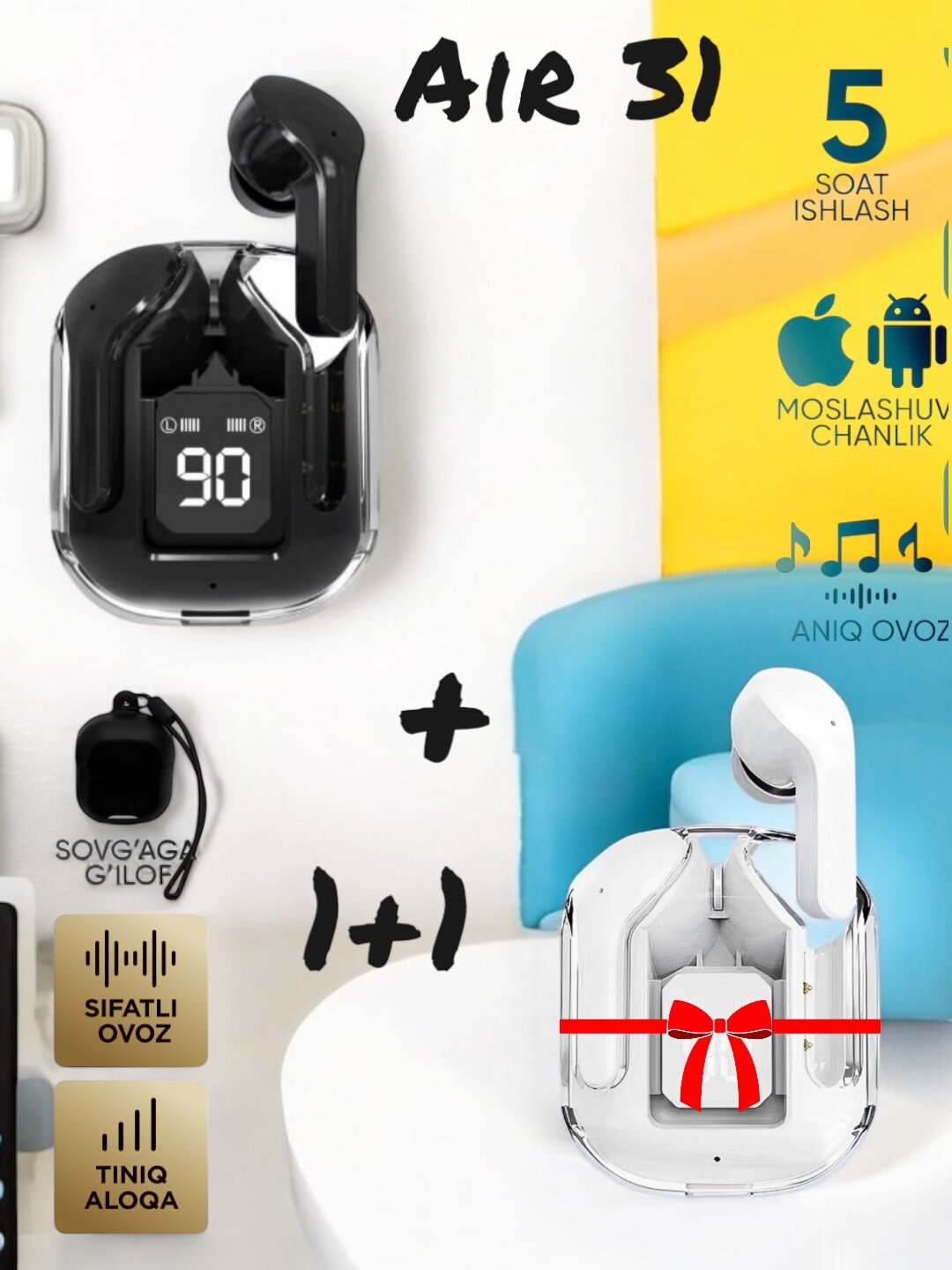 Беспроводные наушники Air 31 сенсорный управление, Bluetooth 5.3 1+1