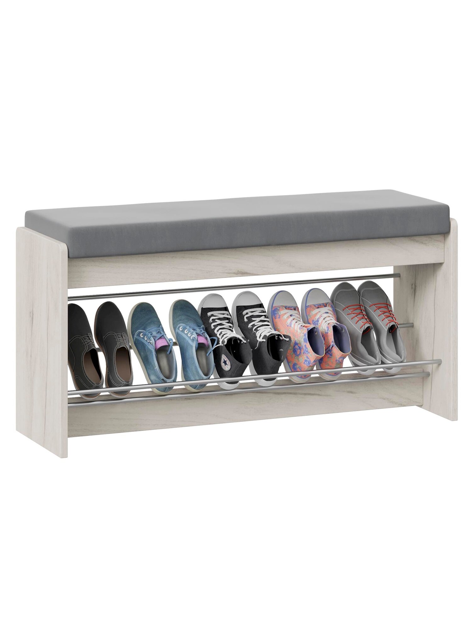 Обувница, Тайм тип 2, Дуб крафт белый/Велюр серый, напольная — фото 1