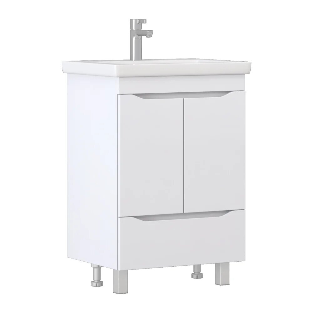 Тумба с раковиной Vigo Grani 60 напольная, 2 дверцы, 1 ящик, белая, раковина Como 60