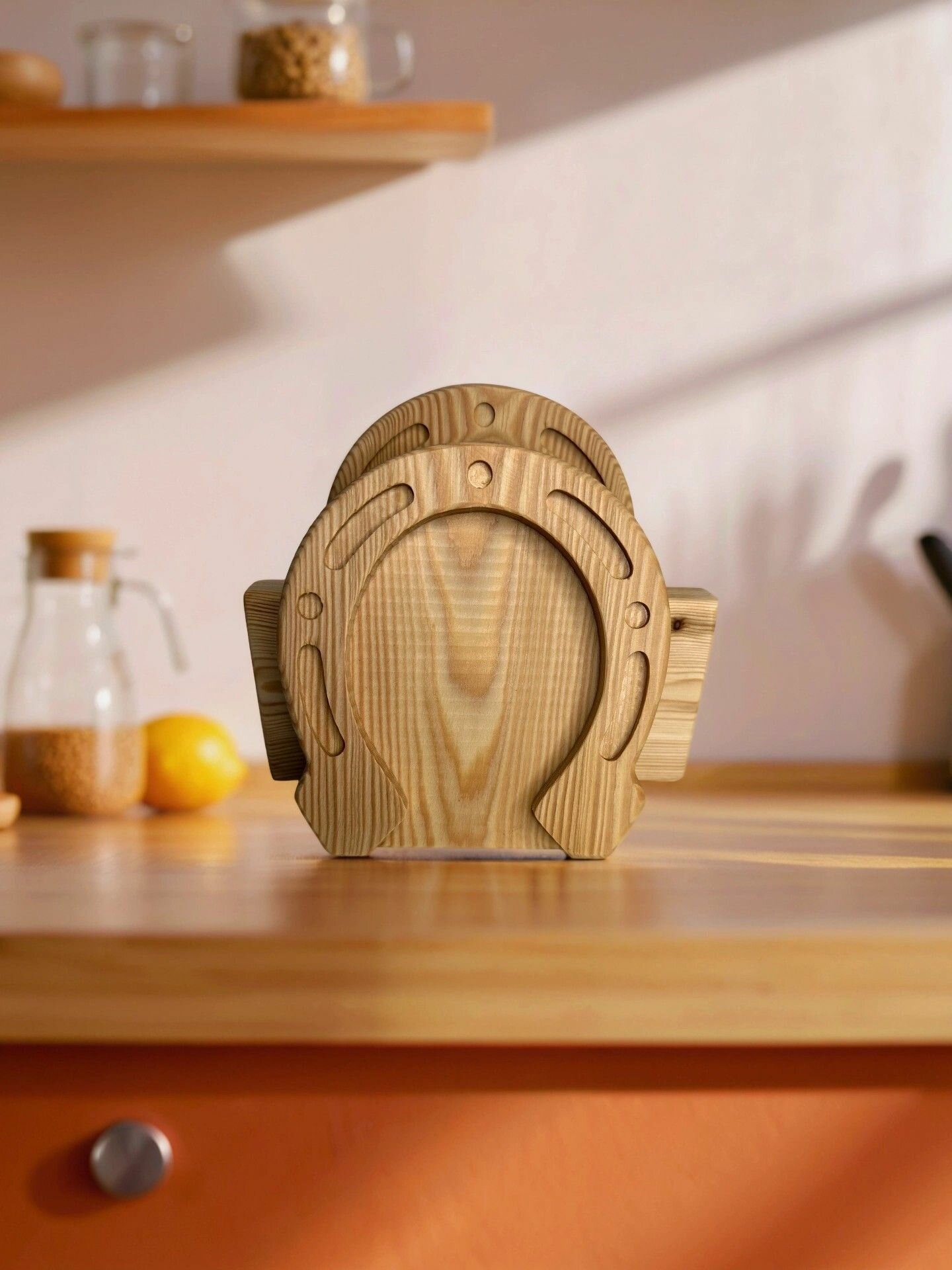 Набор сервировочных менажниц "Подкова", дерево лиственница, цвет бежевый