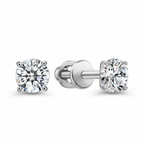 фото Серьги пусеты 585gold, серебро, 925 проба, родирование, фианит, , белый