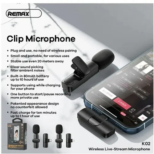 Беспроводной микрофон Remax K02, для iPhone, с Lightning-разъёмом — фото 1