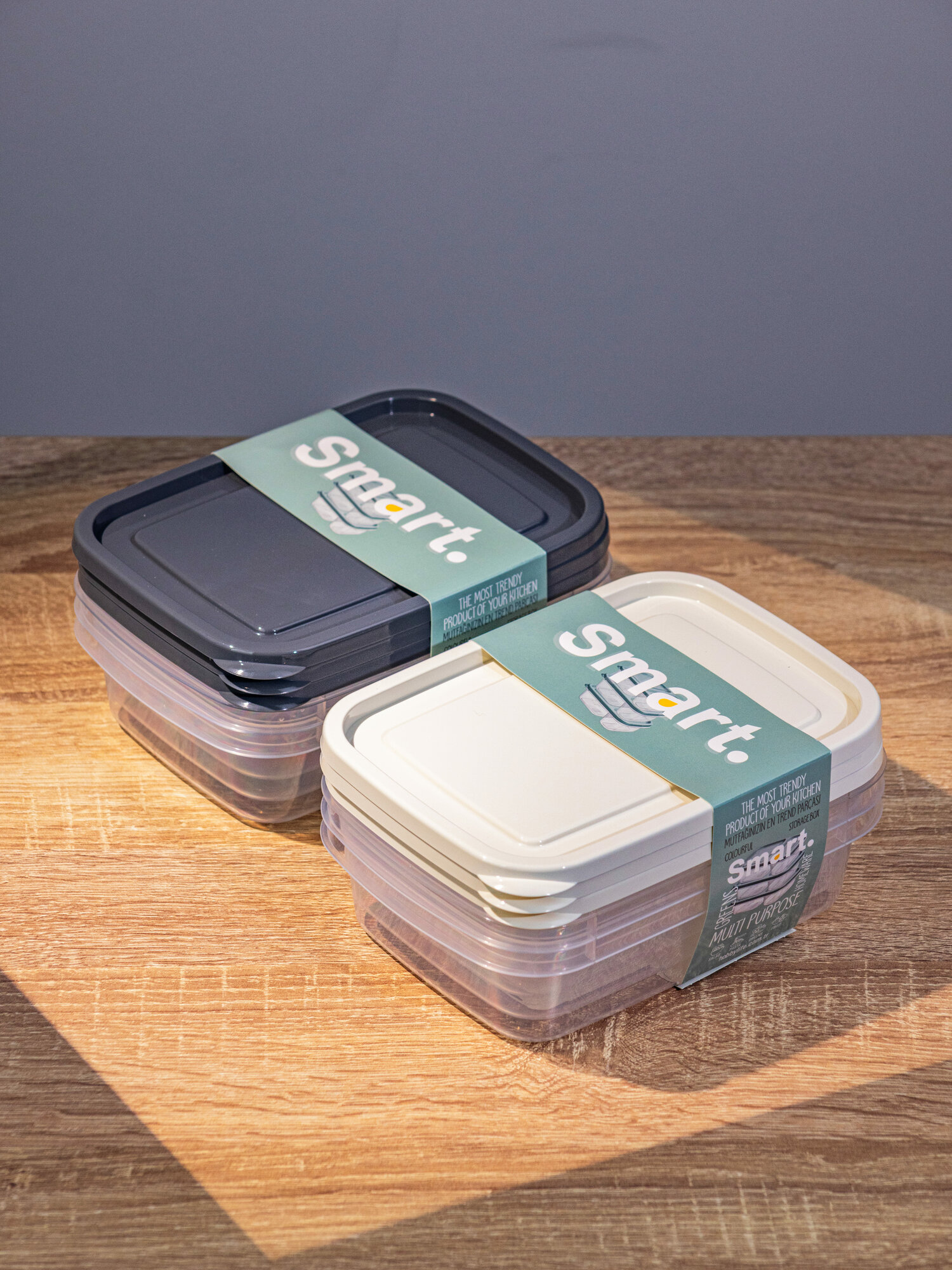 Набор контейнеров пищевых 3 штуки HOBBY LIFE Trendbox, серые, две секции, с крышкой