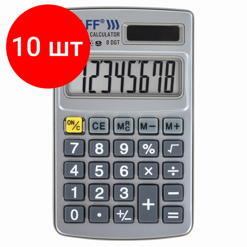 Комплект 10 шт, Калькулятор карманный металлический STAFF STF-1008 (103х62 мм), 8 разрядов, двойное питание, 250115 калькулятор staff stf 6248 250284