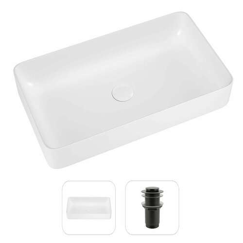 Накладная раковина в ванную Helmken 48760000 комплект 2 в 1: умывальник прямоугольный 60 см, донный клапан click-clack в цвете черный