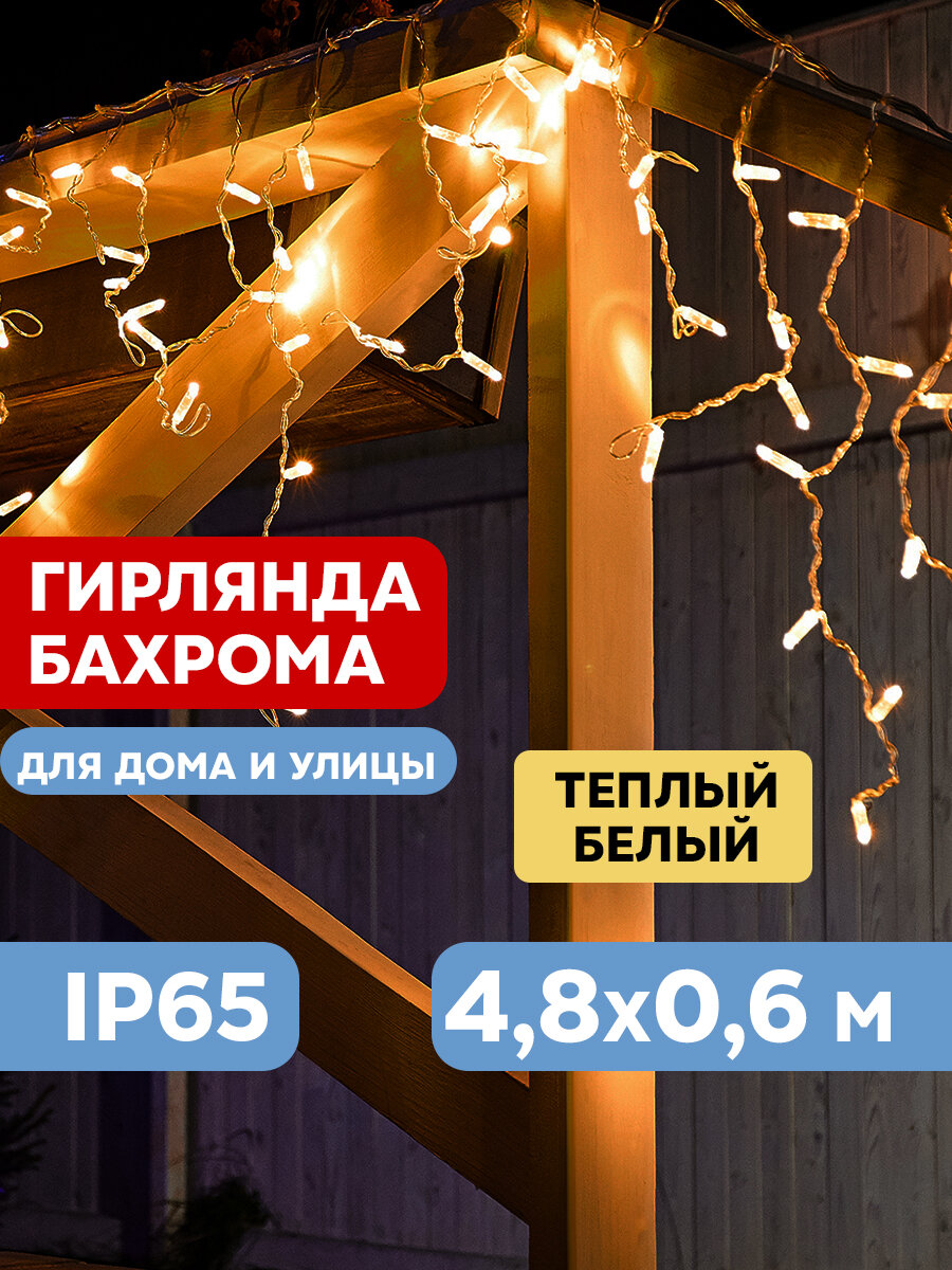 Гирлянда Айсикл (бахрома) светодиодный 4.8х0.6м белый провод 220В белый Neon-Night - фото №2