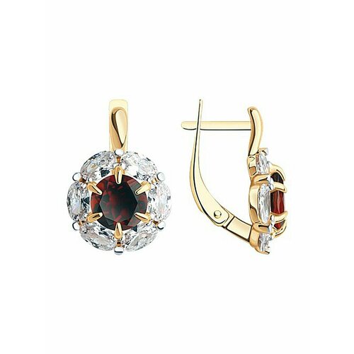 Серьги Dilight jewelry Золото красное, красное золото, 585 проба, гранат, фианит, красный