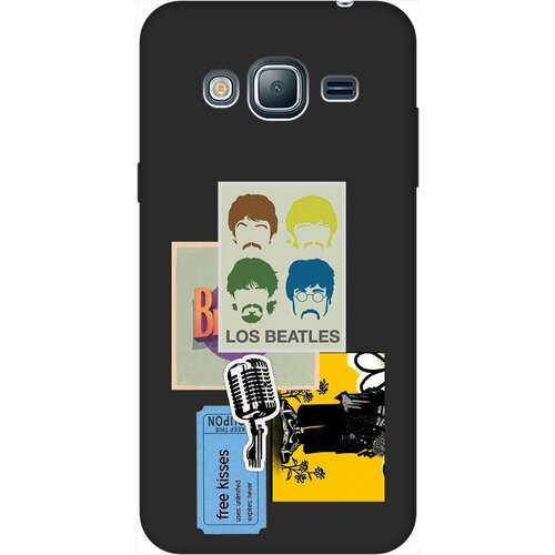 Матовый Soft Touch силиконовый чехол на Samsung Galaxy J3 (2016), Самсунг Джей 3 2016 с 3D принтом Beatles Stickers черный матовый soft touch силиконовый чехол на samsung galaxy j3 2016 самсунг джей 3 2016 с 3d принтом cheshire cat черный