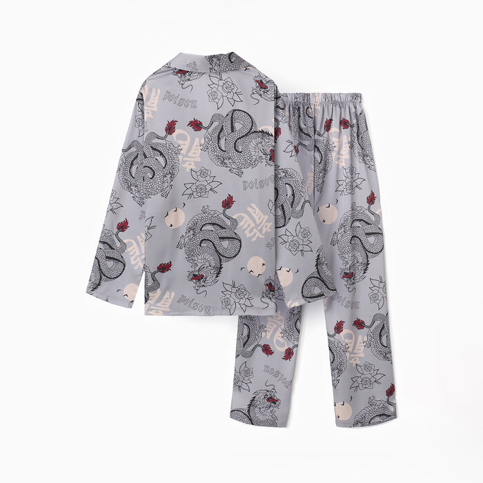 Пижама мужская (рубашка и брюки) KAFTAN "Дракон" размер 50, серый - фотография № 4