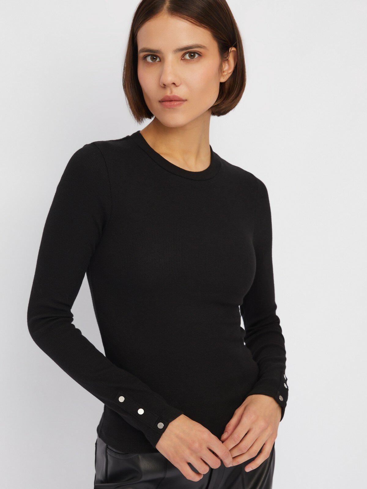 фото Лонгслив из хлопка с длинным рукавом, цвет Черный, размер XS