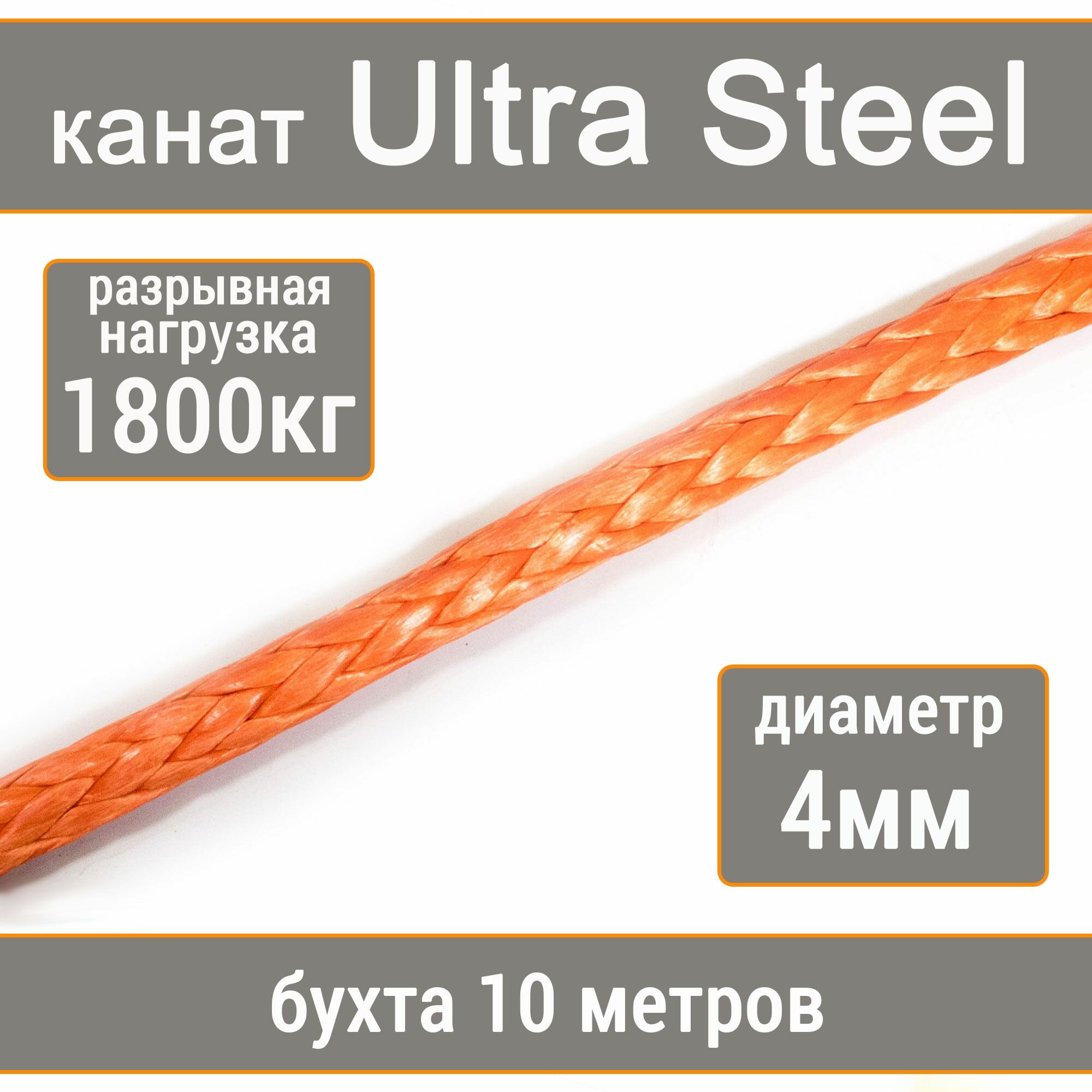 Высокопрочный синтетический канат UTX Ultra Steel 6мм р. н. не менее 3900кг из волокна UHMWPE длина 10 метров