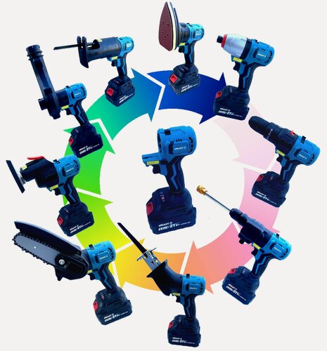 Изображение товара Набор 11 в 1 аккумуляторных Инструментов 2 батареи кейс 21V (Li-ion) 4,0 A/ч