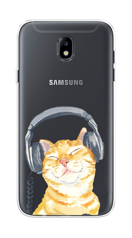 Силиконовый чехол на Samsung Galaxy J7 2017 / Самсунг Галакси J7 2017 "Кот меломан", прозрачный