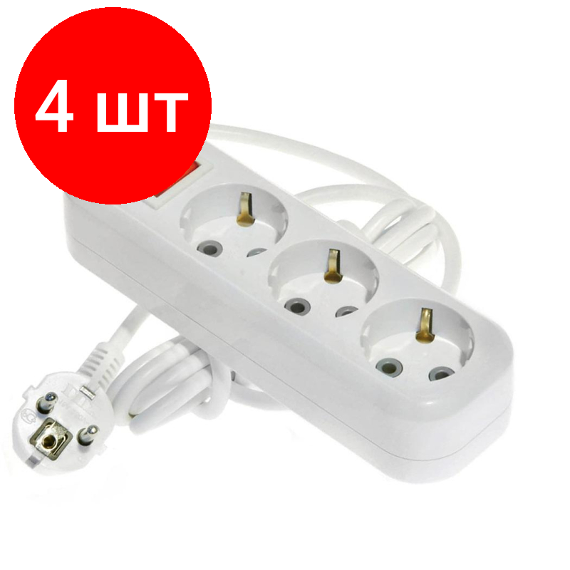 Комплект 4 штук, Удлинитель LUX У3-ЕВК-03 3 входа 3м с зазем. выключат., 250В, 16А