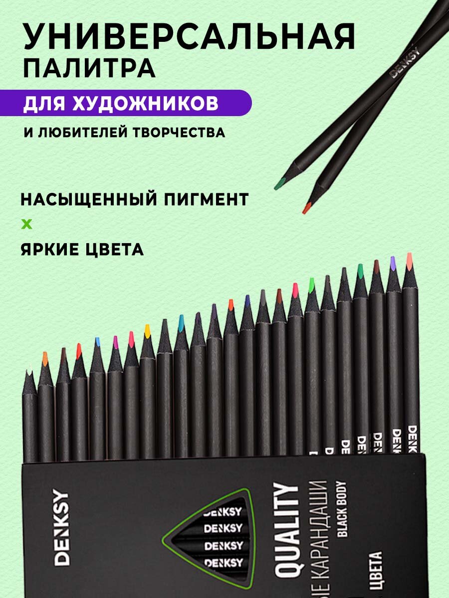 Набор карандашей DENKSY Blackwood, супермягкий грифель, 24 цвета — фото 1