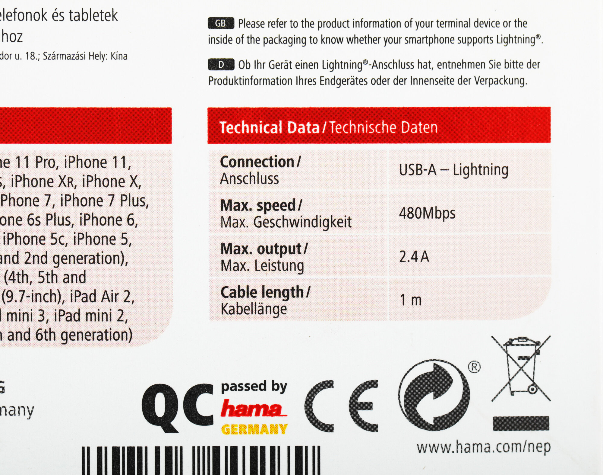 Hama Lightning - USB 2.0 (m) 1м - фото №6