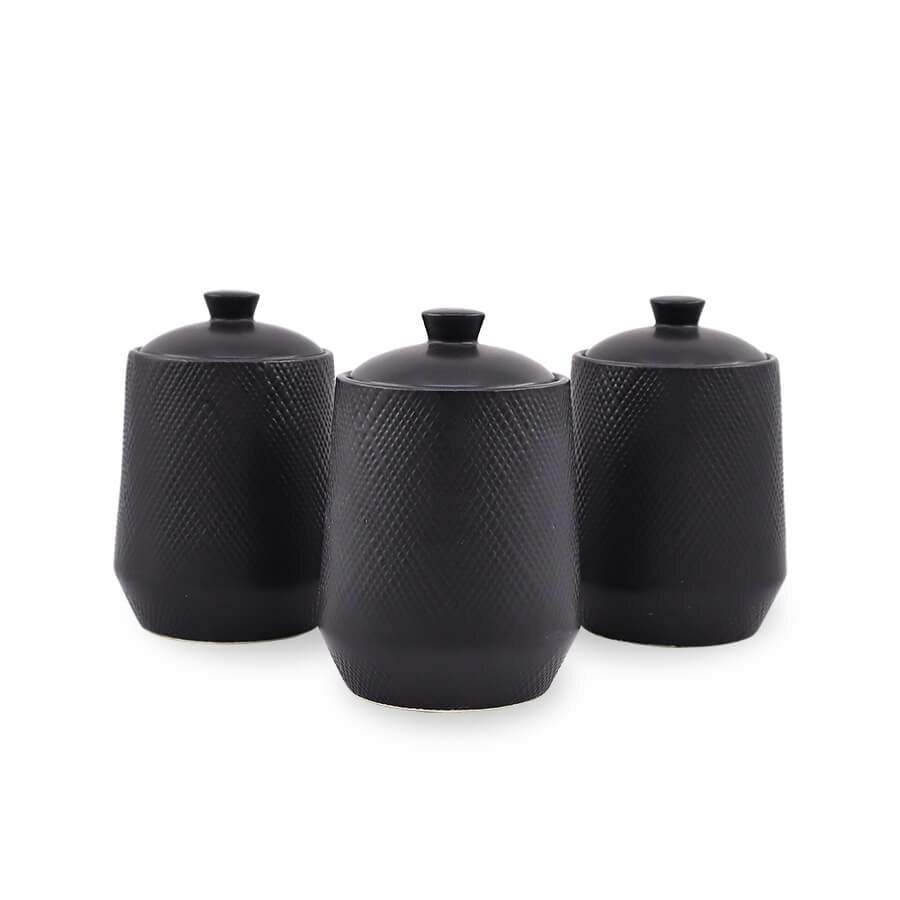 фото Набор емкостей Maestro MR-20001-03CS керамика для чая кофе сахара "Black" 3шт по 0,75 л