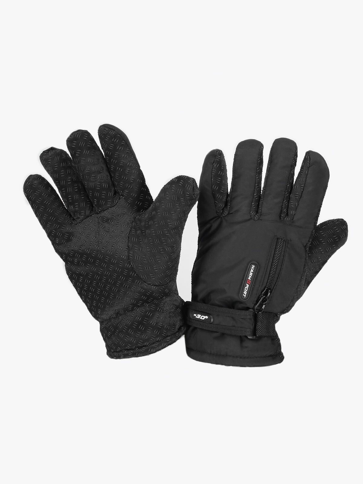 Перчатки зимние П-07 (флис, черные, WARMSPORT -30, с карманом на молнии, ремень)